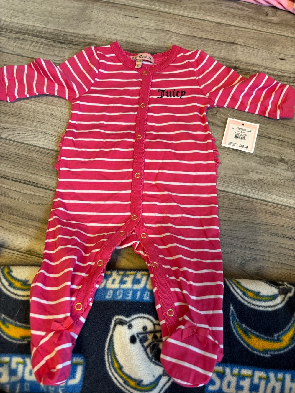 Juicy Couture Hot Pink & White Striped Footed One-Piece